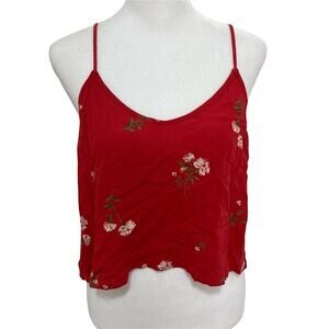 new Cherry Red Crop Top size M w/ Dainty Flowers Dipped Neckline